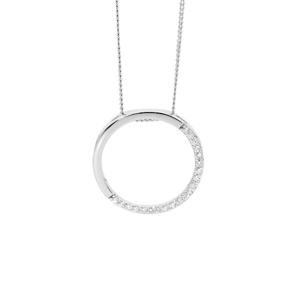 Sterling Silver Open Circle with Cubic Zirconia’s Half Way around. Sterling Silver Adjustable Chain Included