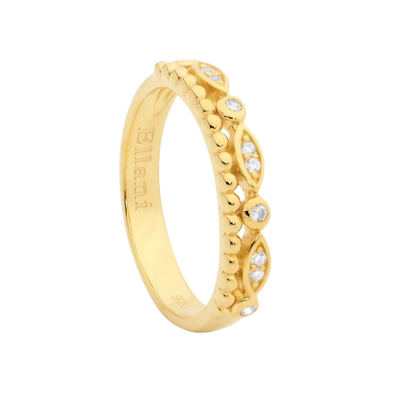Sterling Silver and 18ct Yellow  Gold Plate Double Row Bubble Band and Cubic Zirconia Set Ring