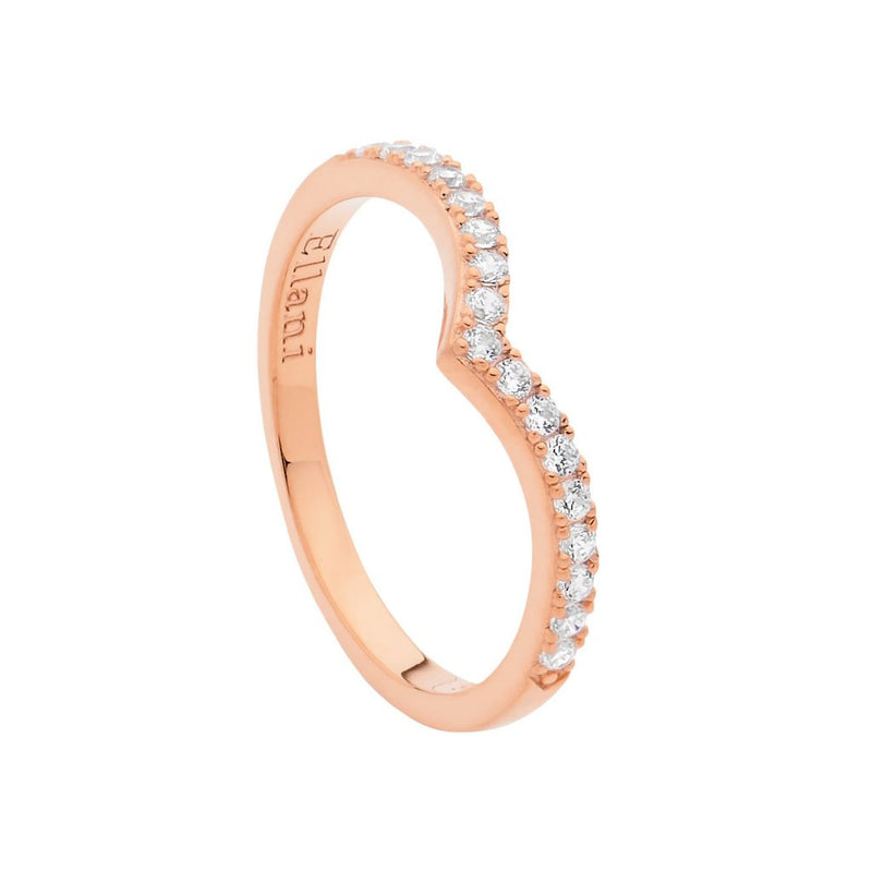 Sterling Silver 18ct Rose Gold Plated V Shaped Cubic Zirconia Ring