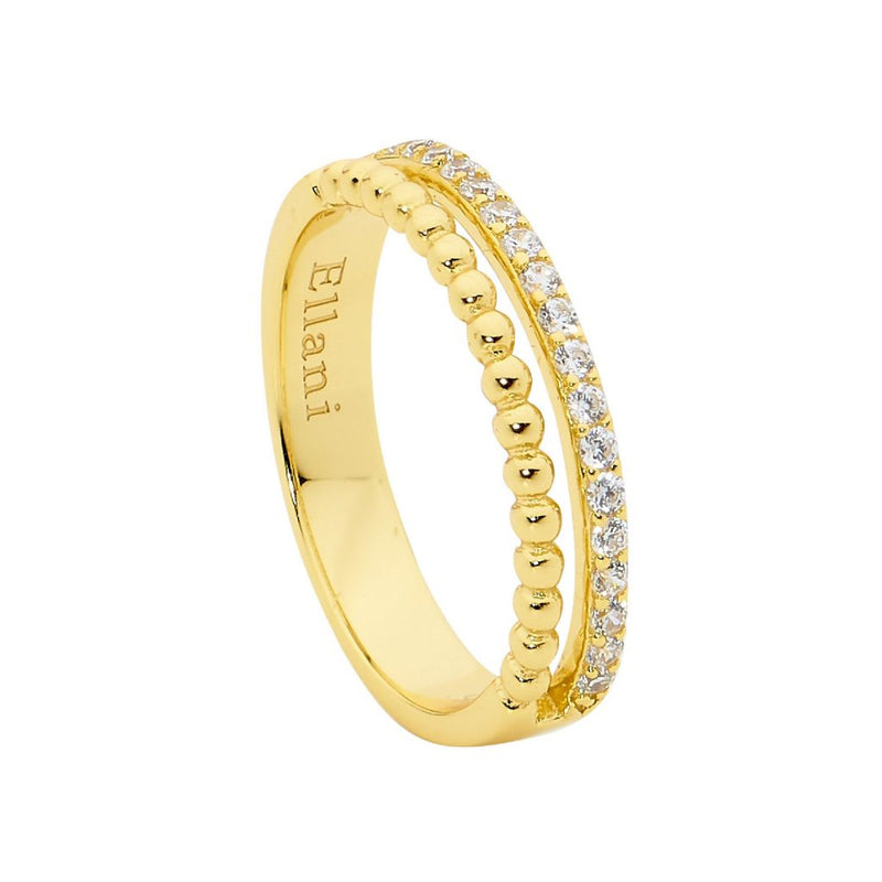 Sterling Silver 18ct Yellow Gold Plate Cubic Zirconia Bubble and Claw Set Split Band Ring