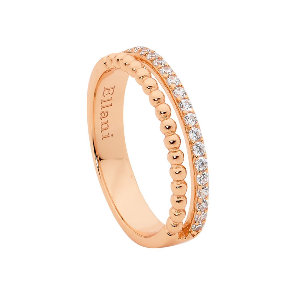 Sterling Silver 18ct Yellow Gold Plate Cubic Zirconia Bubble and Claw Set Split Band Ring
