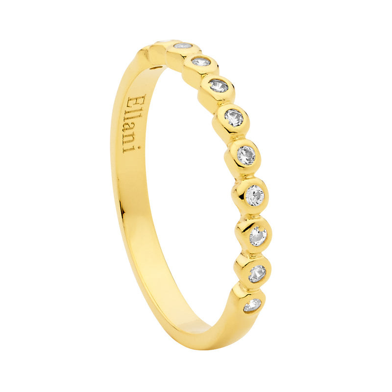 Sterling Silver 18ct Yellow Gold Plated Cubic Zirconia Bezel Set Ring