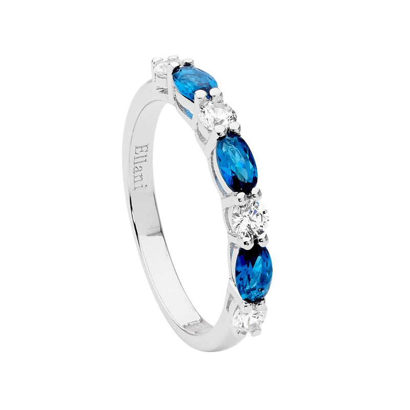 Silver Blue & Clear Cubic Zirconia Ring