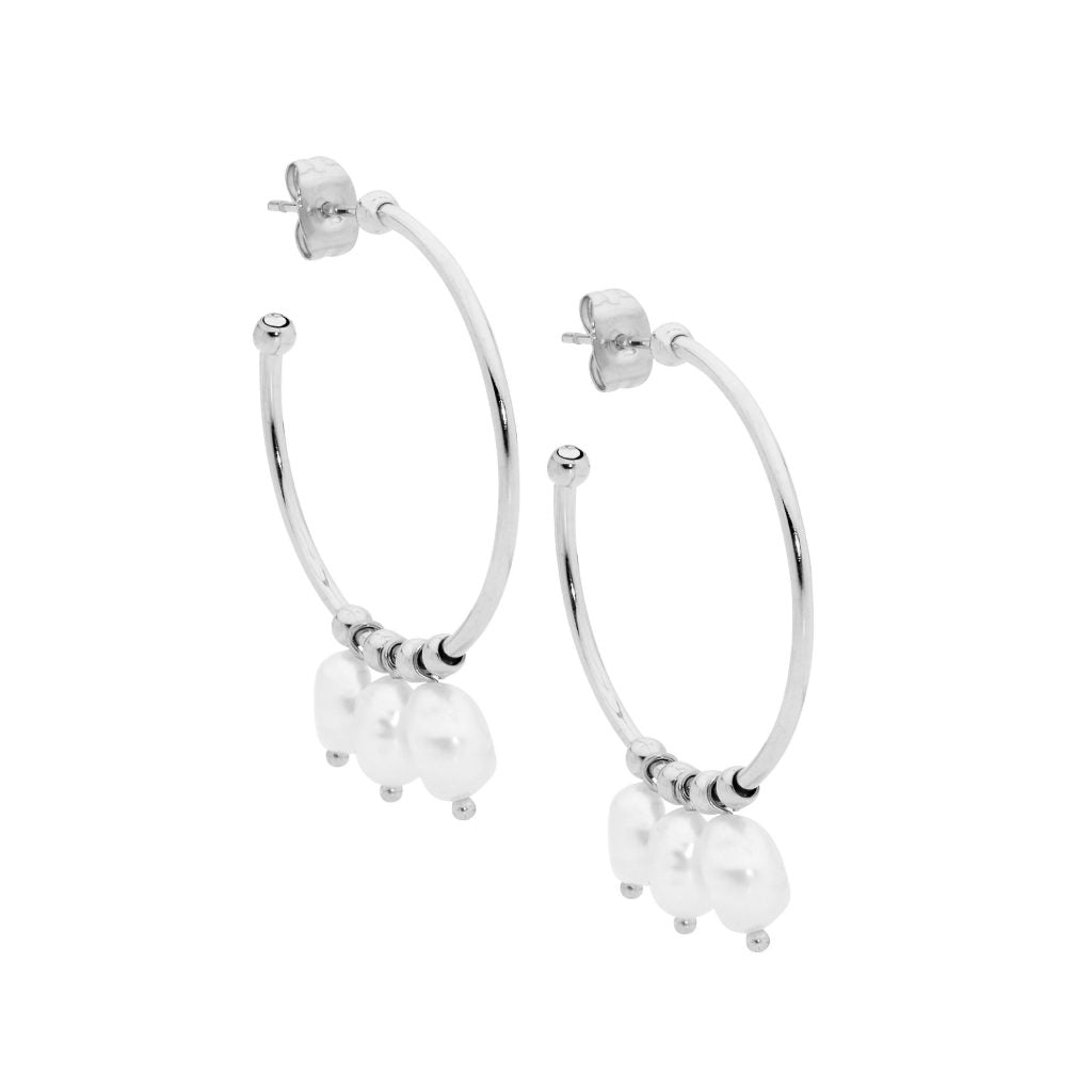 Stainless Steel Pearl Tassel Hoop Earrings -3 Colours