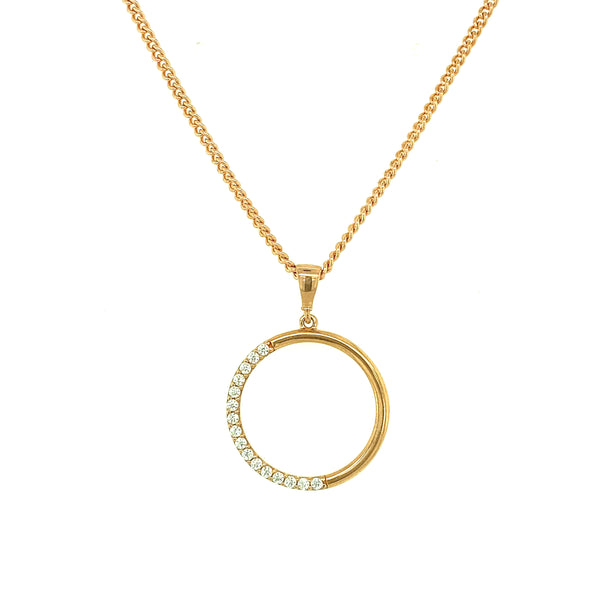 9ct White Gold Open Circle with Half CZ Pendant - 3 Colours