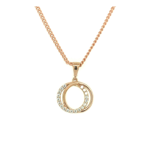 9ct Rose Gold CZ Double Circle Pendant - 3 Colours