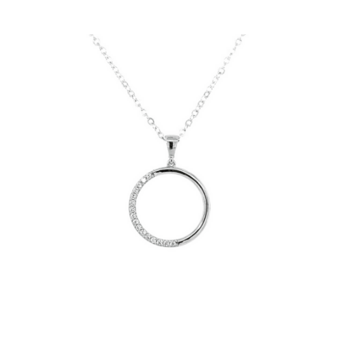 9ct White Gold Open Circle with Half CZ Pendant - 3 Colours