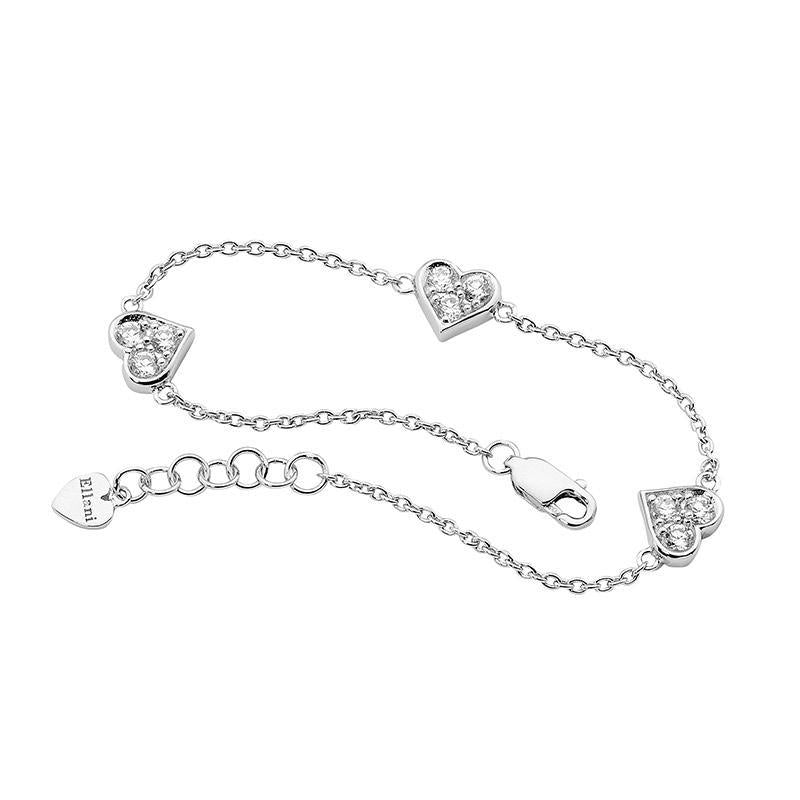 Sterling Silver 3 x Heart Set with Cubic Zirconia Bracelet with Extension