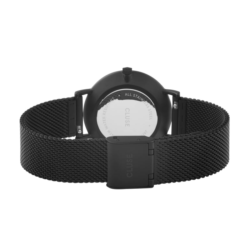 Black Plated Stainless Steel Mesh Strap and Black Dial