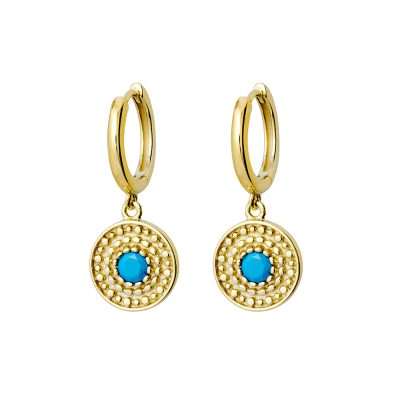 Gold Hoops with Turquoise Stone