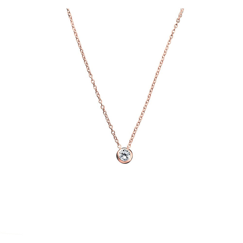 Sterling Silver Rose Gold Plated Necklace with bezel set CZ pendant- 3 Colours