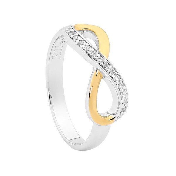 Sterling Silver 18ct Yellow Gold Plated Infinity Half Cubic Zirconia Ring